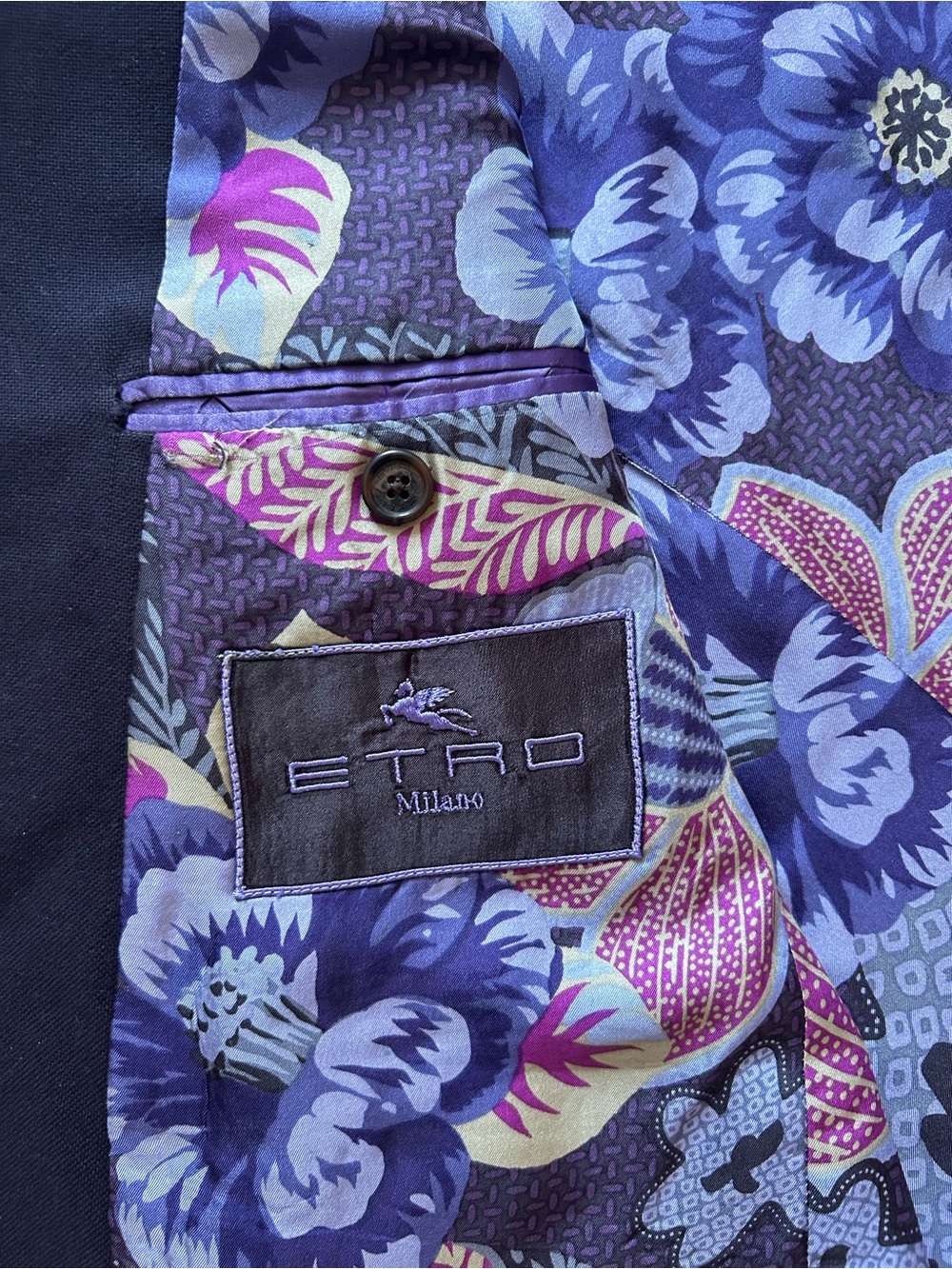 Etro Men's Navy Pea Coat with Patterned Lining - Picture 2 of 5